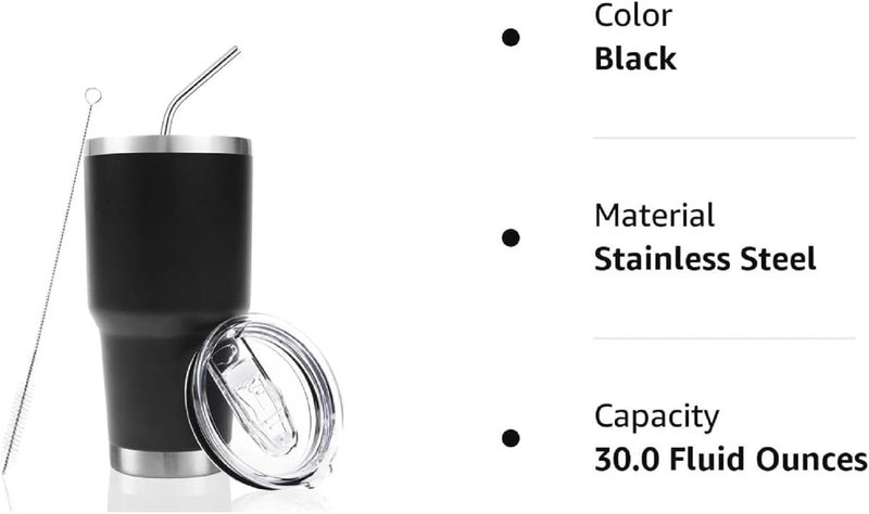S SMITEX Smitex 30 oz Stainless Steel Tumbler with Lid and Straw Insulated Travel Coffee Mug Reusable Metal Thermal CupBlack - Image 4