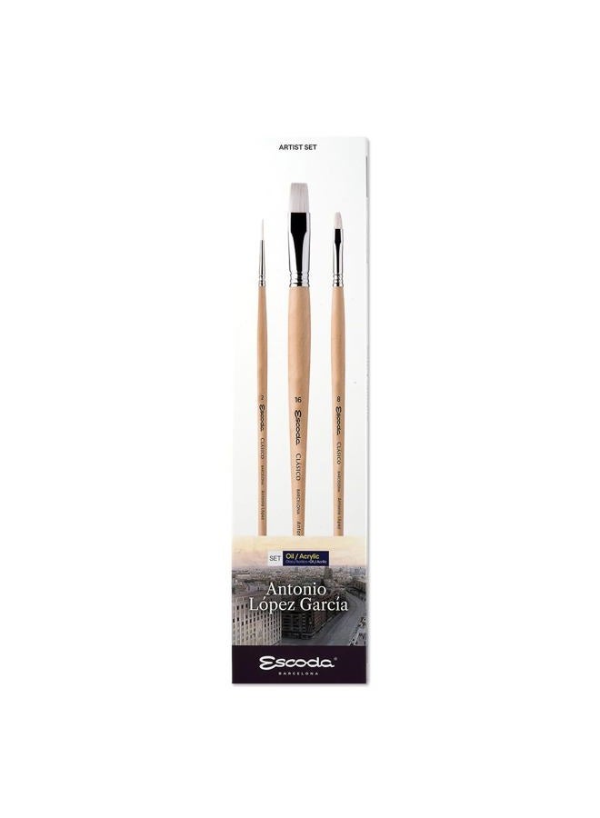 Speedball Signature Collection Antonio Lopez Garcia Artist Oil & Acrylic Brush Set, Clasico Bright & Round, Size 8, 16, 2 - Image 1
