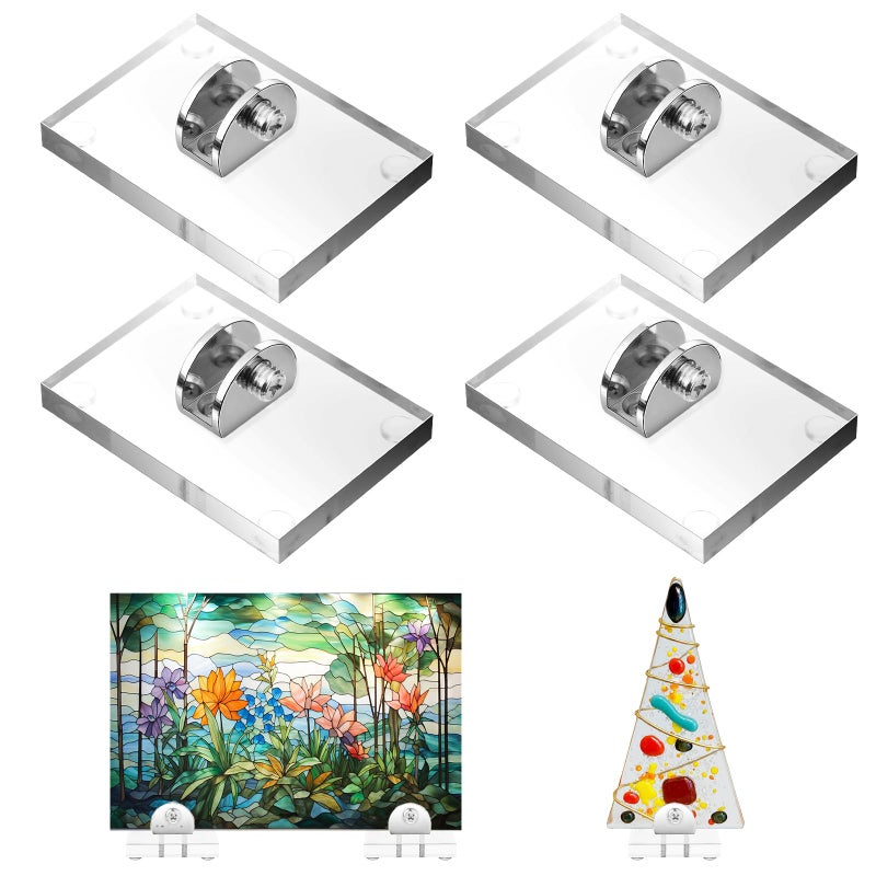 Kathfly 4 Pcs Mini Acrylic Adjustable Glass Display Stands Easel for Glass Art Creations Stained Ceramic Tiles Plaques for Picture Collectibles Office Trade Show Home - Image 1