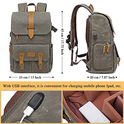 UBAYMAX Camera Backpack DSLR SLR Canvas Camera Bags Waterproof Camera Rucksack 15.6 inch Laptop Bag Travel Bag for Canon Nikon Sony Camera and Lens Tripod Accessories - Image 3