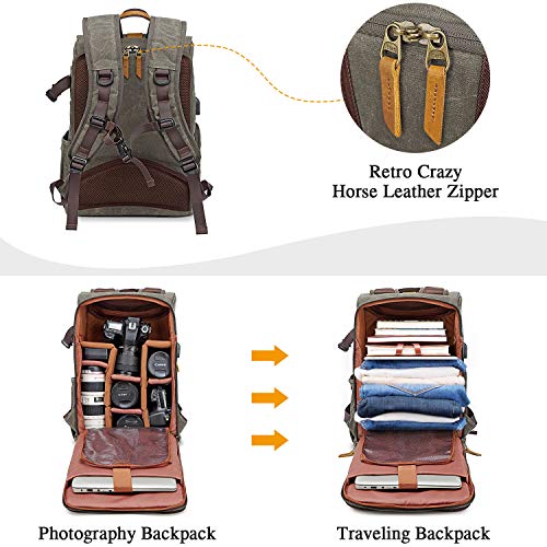 UBAYMAX Camera Backpack DSLR SLR Canvas Camera Bags Waterproof Camera Rucksack 15.6 inch Laptop Bag Travel Bag for Canon Nikon Sony Camera and Lens Tripod Accessories - Image 4