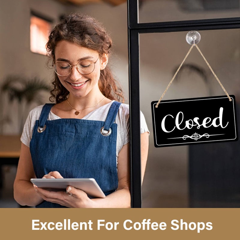 CARGEN Open Signs Double Sided Open Closed Sign Business Hours Sign Hanging Business Open Sign with Rope Hours of Operation Sign for Business Walls Window Shop Bar Hotel (black) - Image 5