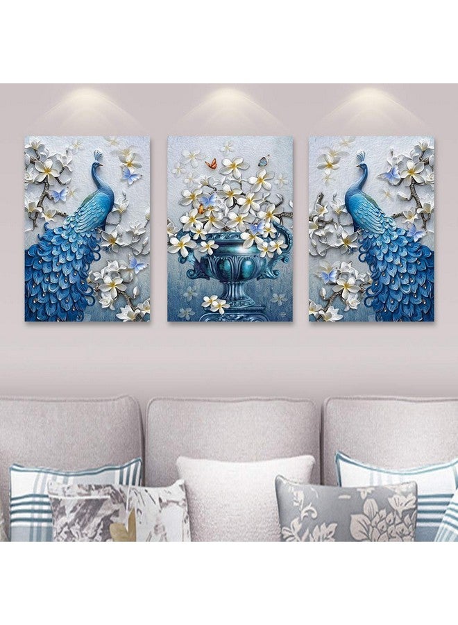 Rangoli Wood Birds Painting, Blue, Abstract, 12 x 18 Inch - Image 2
