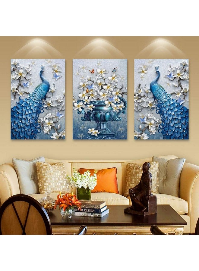 Rangoli Wood Birds Painting, Blue, Abstract, 12 x 18 Inch - Image 3