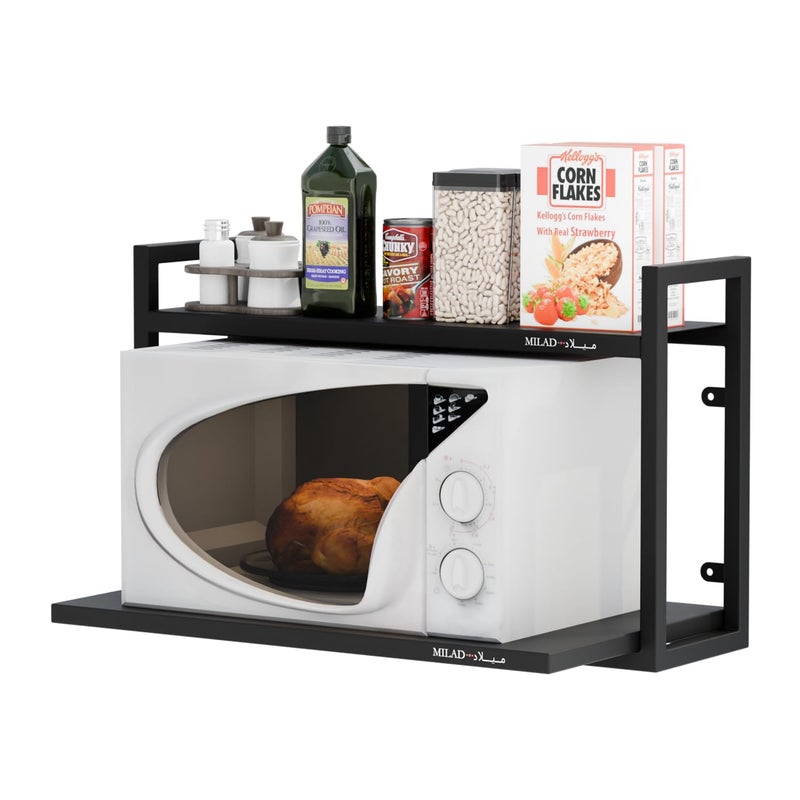 MILAD Wall Mount Metal Microwave Stand/OTG Stand for Kitchen Multipurpose Kitchen Storage Racks and Shelves - Oven Stand with Spice Storage Rack (Full Black) - Image 1