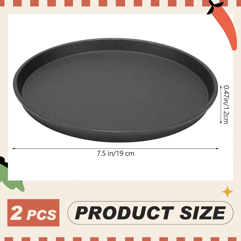 Maxdot 2 Pcs Small Cast Iron Griddle Pan 7.5'' Round Cast Iron Pizza Pan Camping Skillets Mini Carbon Steel Griddle for BBQ Cooking, Baking, Grilling, Frying, in the Oven, on the Stove or Grill, Black - Image 2