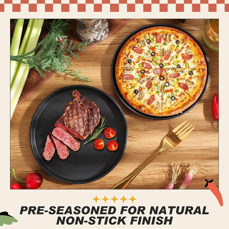 Maxdot 2 Pcs Small Cast Iron Griddle Pan 7.5'' Round Cast Iron Pizza Pan Camping Skillets Mini Carbon Steel Griddle for BBQ Cooking, Baking, Grilling, Frying, in the Oven, on the Stove or Grill, Black - Image 3