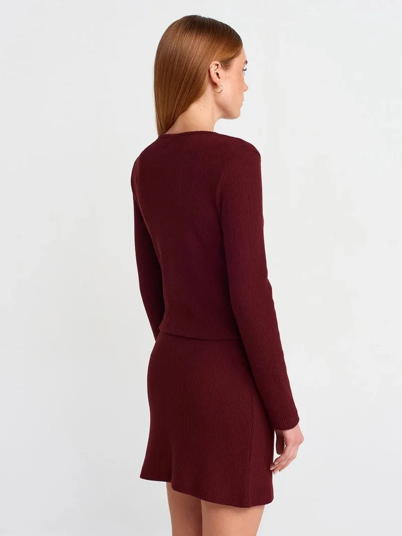 ديلفين Dilvin Ribbed Button-Front Cardigan