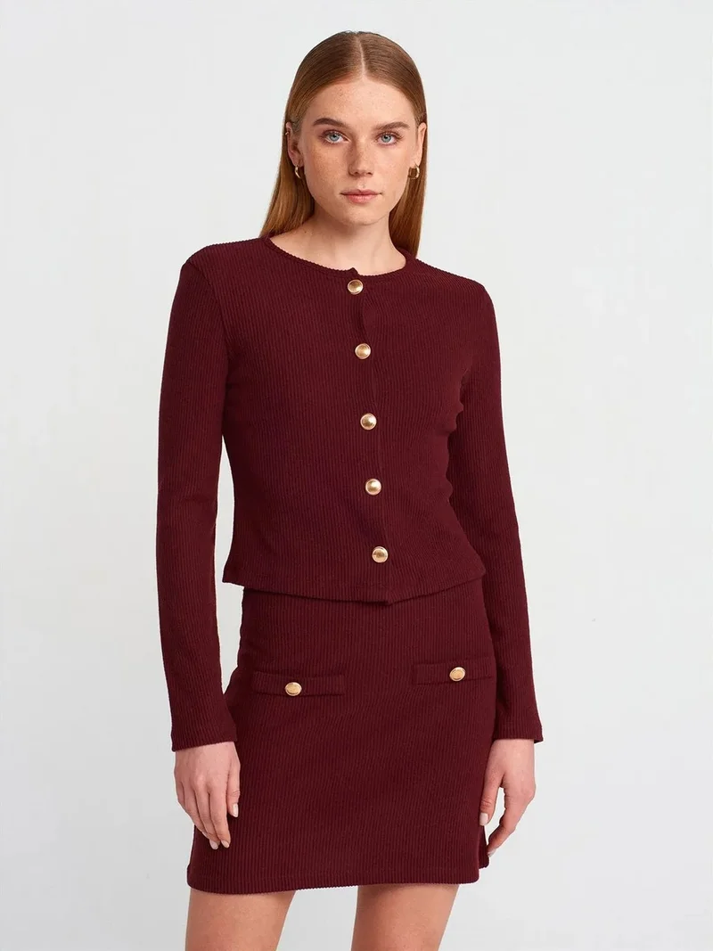 ديلفين Dilvin Ribbed Button-Front Cardigan