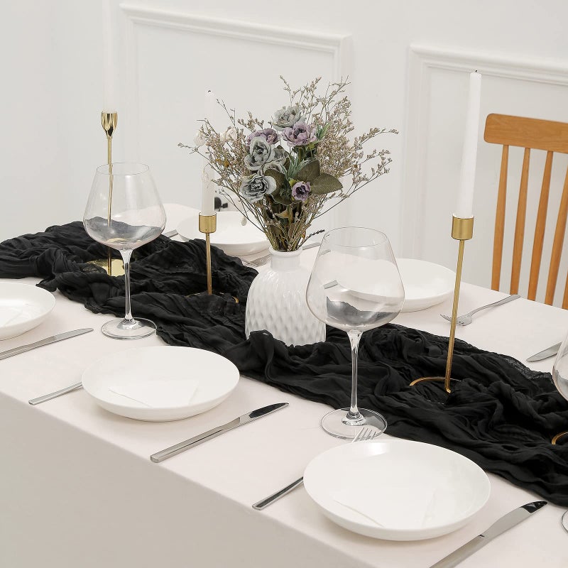 DOLOPL Black Cheesecloth Table Runner 13.3ft Boho Gauze Cheese Cloth Table Runner Rustic Sheer Runner 160inch Long for Wedding Bridal Baby Shower Birthday Party Cake Table Decorations - Image 4