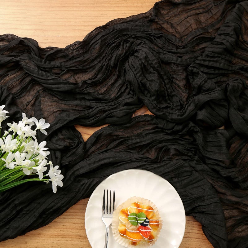 DOLOPL Black Cheesecloth Table Runner 13.3ft Boho Gauze Cheese Cloth Table Runner Rustic Sheer Runner 160inch Long for Wedding Bridal Baby Shower Birthday Party Cake Table Decorations - Image 5