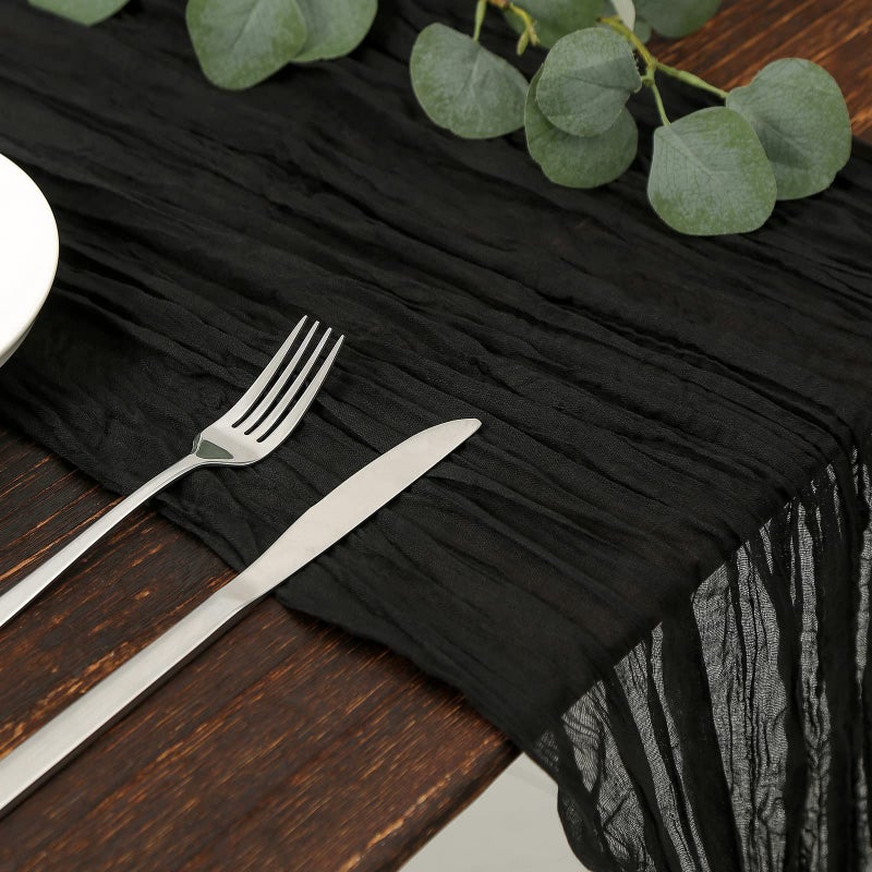 DOLOPL Black Cheesecloth Table Runner 13.3ft Boho Gauze Cheese Cloth Table Runner Rustic Sheer Runner 160inch Long for Wedding Bridal Baby Shower Birthday Party Cake Table Decorations - Image 2
