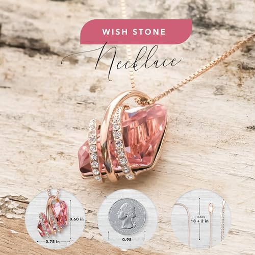 Leafael Wish Stone Pendant Necklace with Vintage Pink Birthstone Crystal for October, 18K Rose Gold Plated, 18" + 2" Chain - Image 3