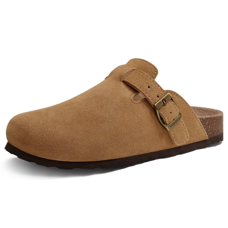 ODOLY Genuine Suede Clogs for Women Men Soft Cork Footbed Leather Mules Comfort Potato Shoes with Arch Support, Brown 39 - Image 1