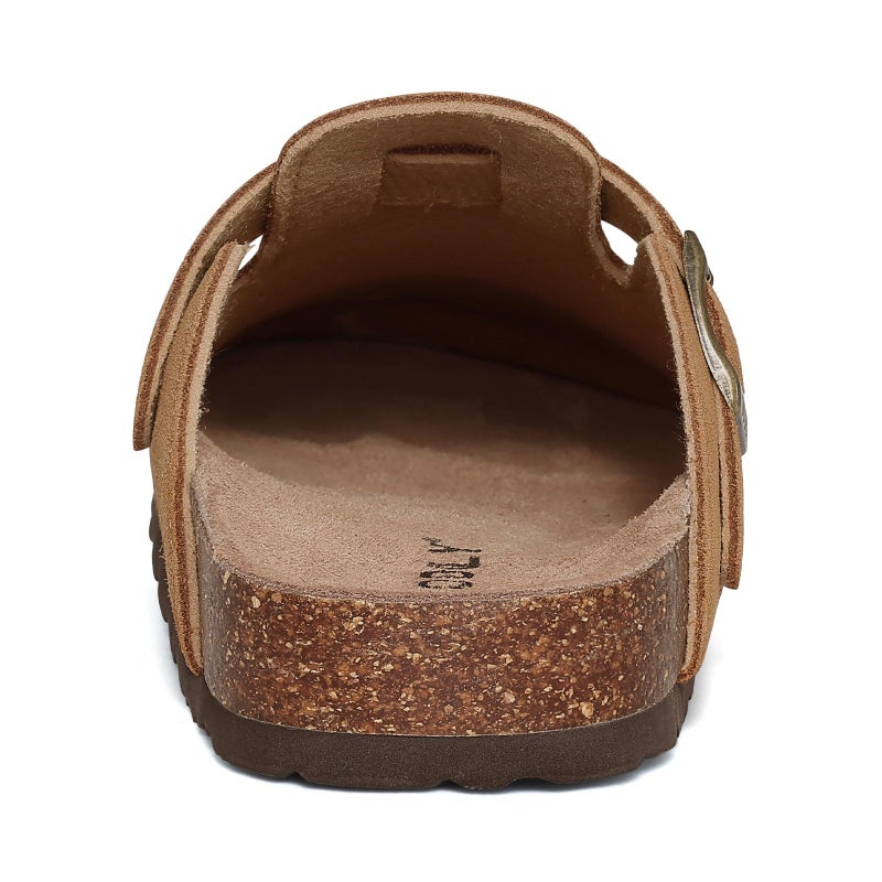 ODOLY Genuine Suede Clogs for Women Men Soft Cork Footbed Leather Mules Comfort Potato Shoes with Arch Support, Brown 39 - Image 4
