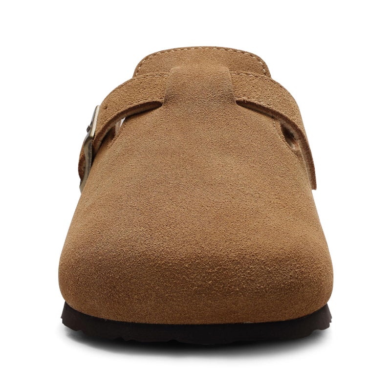 ODOLY Genuine Suede Clogs for Women Men Soft Cork Footbed Leather Mules Comfort Potato Shoes with Arch Support, Brown 39 - Image 3