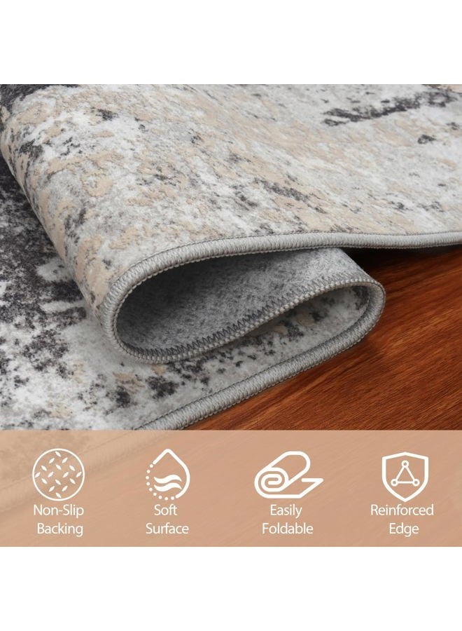 Aelenmu Runner Rug for Hallways Kitchen 2'6"x8' Washable Non Slip: Carpet Non Skid 8ft Entryway Rubber Backed 8 Feet Neutral Abstract Modern Rug Low Pile Pet Friendly Indoor Black Grey Gold - Image 4