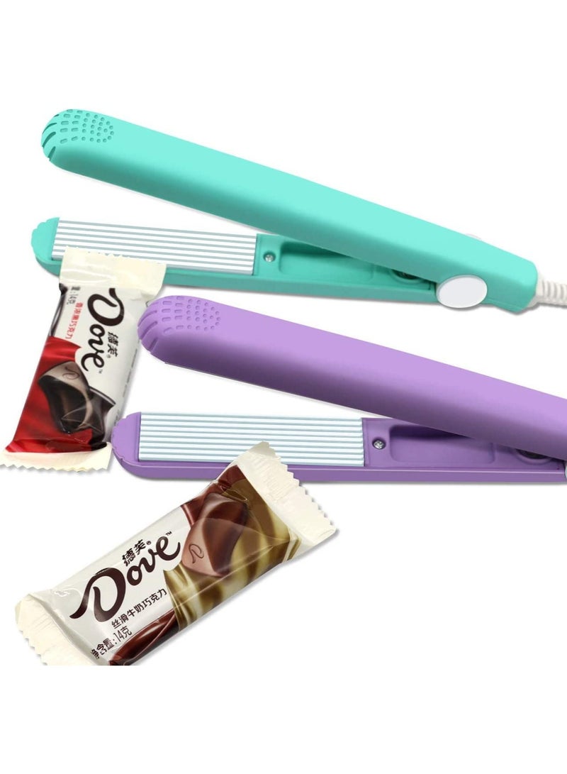 SYOSI 2 PACK Mini Bag Sealer Heat Seal, Handheld Food Sealer Bag Resealer for Food Storage, Portable Smart Heat Sealer Machine with 45” Power Cable for Chip Bags, Plastic Bags, Snack Bags green+purple - Image 1