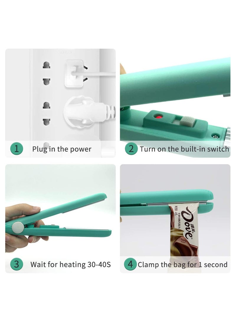 SYOSI 2 PACK Mini Bag Sealer Heat Seal, Handheld Food Sealer Bag Resealer for Food Storage, Portable Smart Heat Sealer Machine with 45” Power Cable for Chip Bags, Plastic Bags, Snack Bags green+purple - Image 4