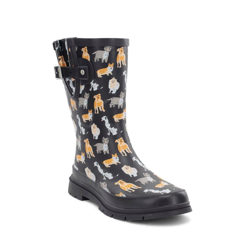 Western Chief Women's Printed Mid Rain Boots Durable Waterproof Design with Adjustable Buckle, Dog Pack, 10