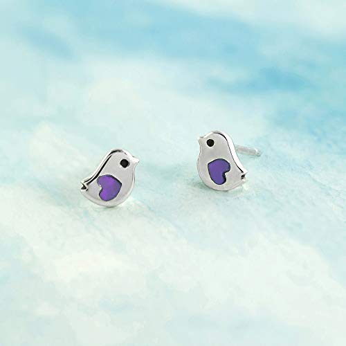 Boma Jewelry Sterling Silver Little Bird Purple Turquoise Heart Stud Earrings - Image 4