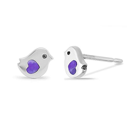 Boma Jewelry Sterling Silver Little Bird Purple Turquoise Heart Stud Earrings - Image 2