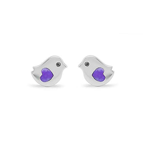Boma Jewelry Sterling Silver Little Bird Purple Turquoise Heart Stud Earrings - Image 1