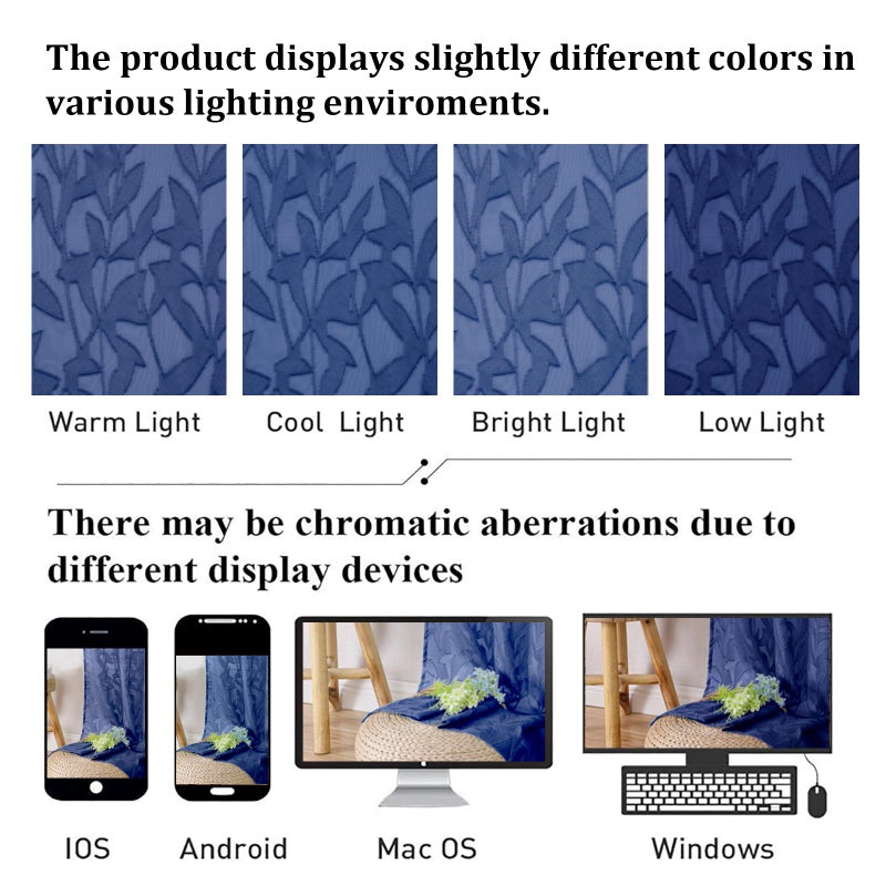 Lecloud Leia Dusty Blue Sheer Valance for Windows 14 Inch Length 2 PCS, Dual Rod Pockets Living Room Bedroom Short Curtains, Jacquard Clip Textured Leaf Window Treatments, 40 W x 14 L - Image 4