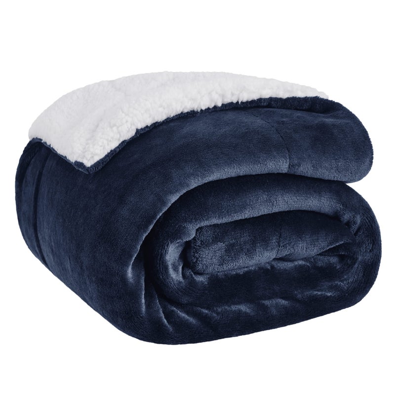 Bedsure GentleSoft Sherpa Fleece Twin Size Blanket for Couch, Non-Heated, Thick and Warm Throw for Women and Men, Soft Fuzzy Plush Heavy Twin Blanket for Winter, Navy, 60x80 Inches - Image 1