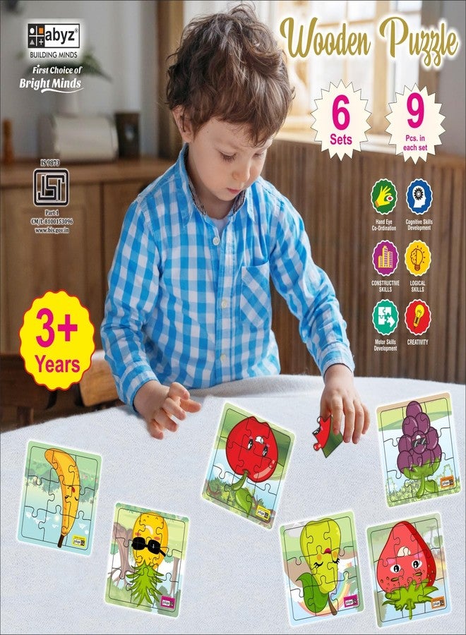 ABYZ Wooden Jigsaw Puzzle – Fruit Puzzle Playset for Fun Educational & Little Explorers, 9-Pieces & Pack of 5 Fun Games with Multicolor | Birthday Gift for Kids. - Image 4
