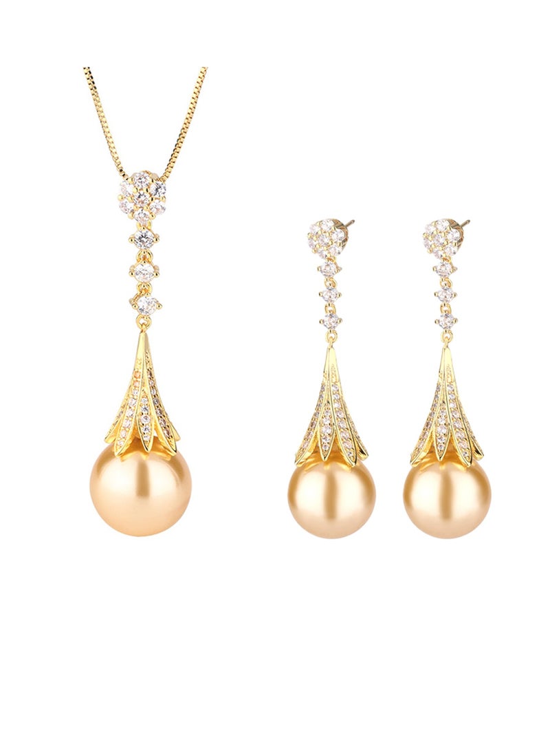 QUAINT Golden Fritillary Pearl Pendant and Earring Set - Image 1