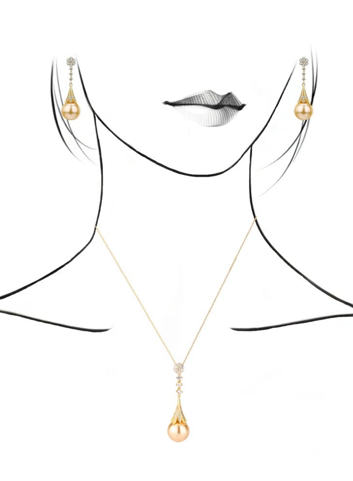 QUAINT Golden Fritillary Pearl Pendant and Earring Set - Image 4