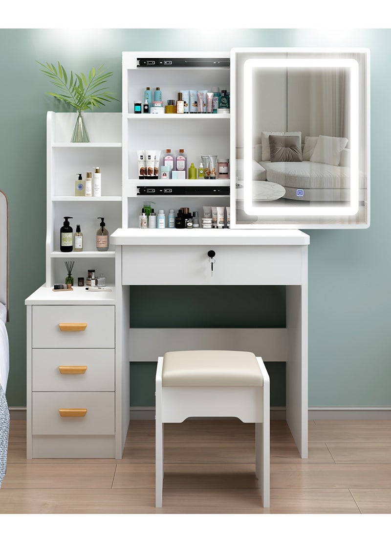 YY-ريشير طاولة ميك أب 100 سم مع كرسي، مراة LED مع خزانة تخزين، طاولة مكياج بخزائن لغرفة النوم المنزلية - Image 2