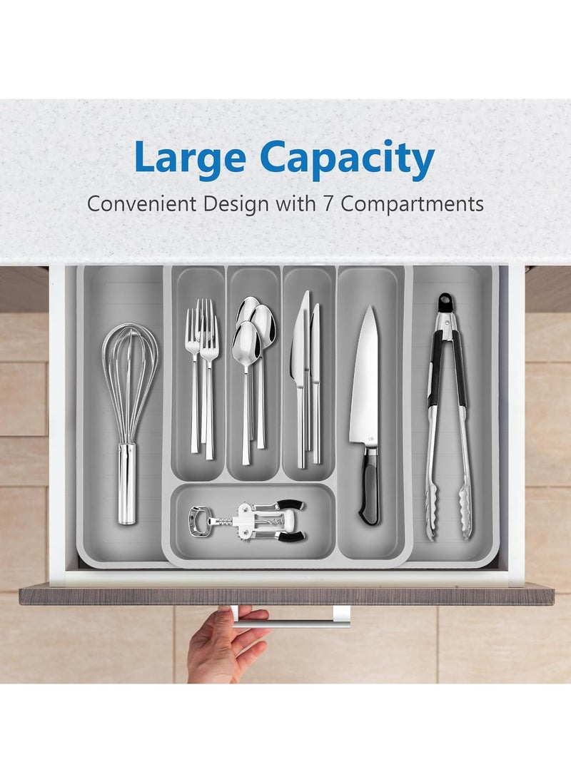 Silverware Drawer Organizer, Expandable Utensil Tray for Kitchen Drawer Organizer, Cutlery and Flatware Holder for Forks, Knives, Adjustable Plastic Kitchen Organizers Storage Solution(Grey)  - Image 2