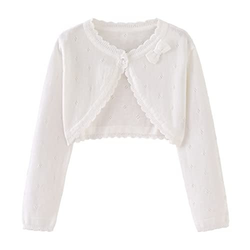 Miccina Toddler Girl Cardigan Sweater Bolero Shrug Baby Little Kids Long Sleeve Dress Up Button Closure Tops Winter Clothes White - Image 1