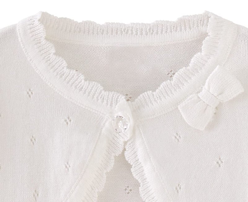 Miccina Toddler Girl Cardigan Sweater Bolero Shrug Baby Little Kids Long Sleeve Dress Up Button Closure Tops Winter Clothes White - Image 4
