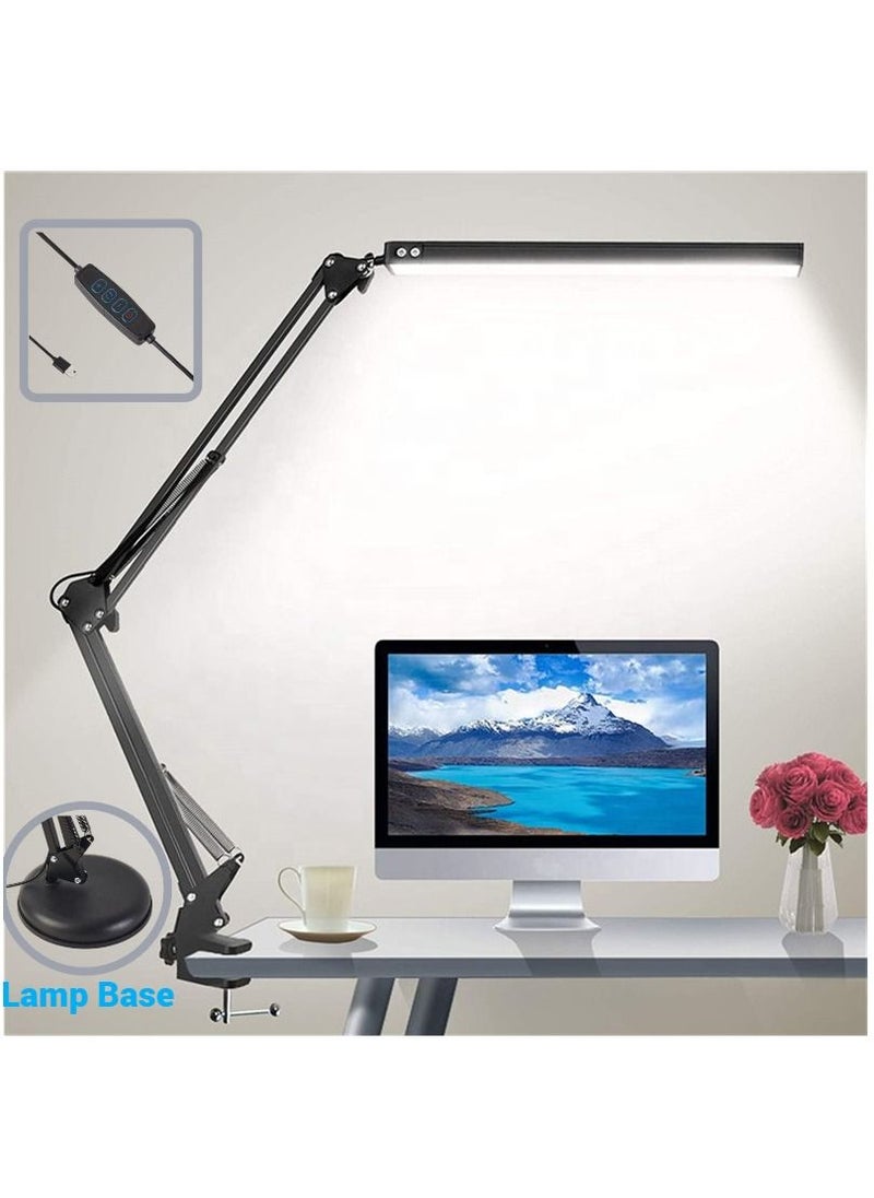 OPULENCE Metal Swing Arm Desk Lamp Interchangeable Base Or Clamp Classic Architect Clip On Study Table Lamp Multi Joint Adjustable Arm 360 LED Rotation Black Finish 3 Color LED 10 Level Dimmable (Black)  - Image 1