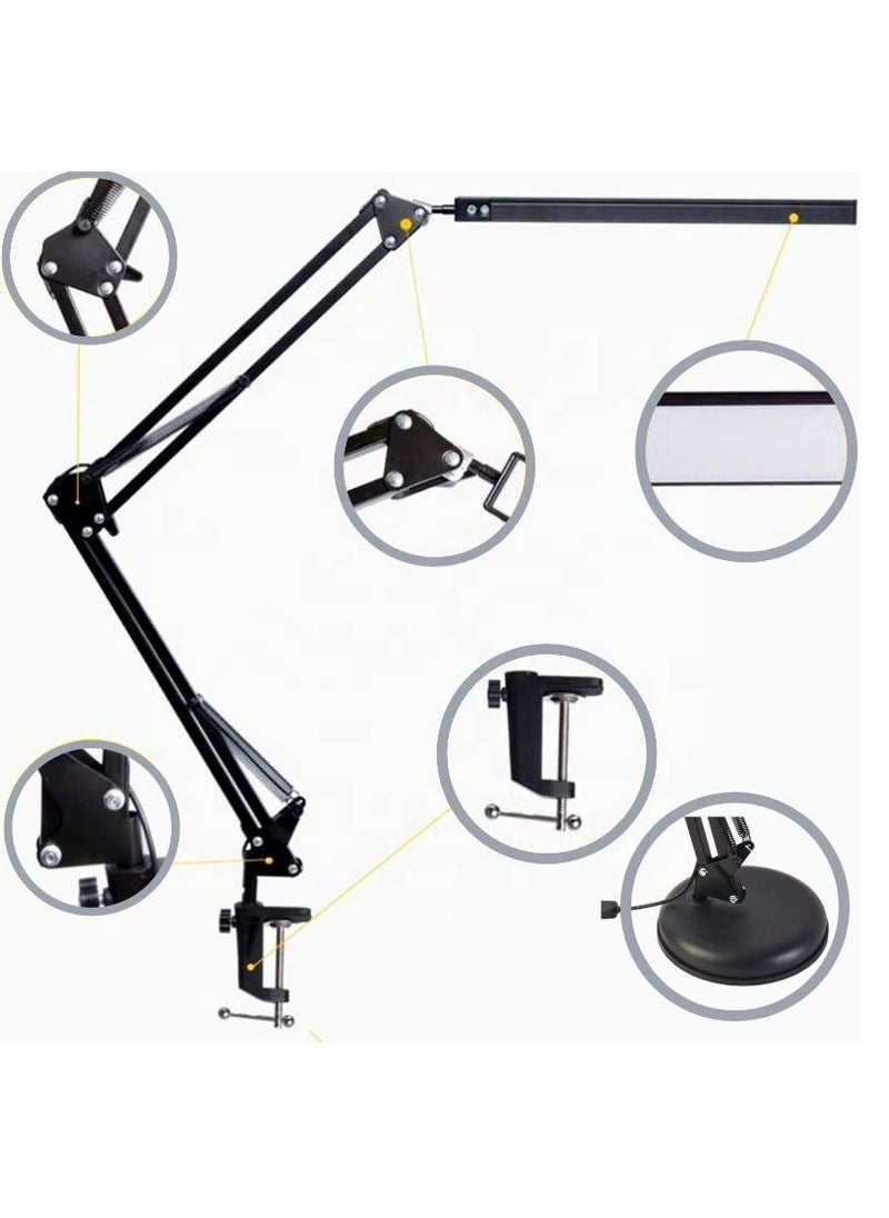 OPULENCE Metal Swing Arm Desk Lamp Interchangeable Base Or Clamp Classic Architect Clip On Study Table Lamp Multi Joint Adjustable Arm 360 LED Rotation Black Finish 3 Color LED 10 Level Dimmable (Black)  - Image 5