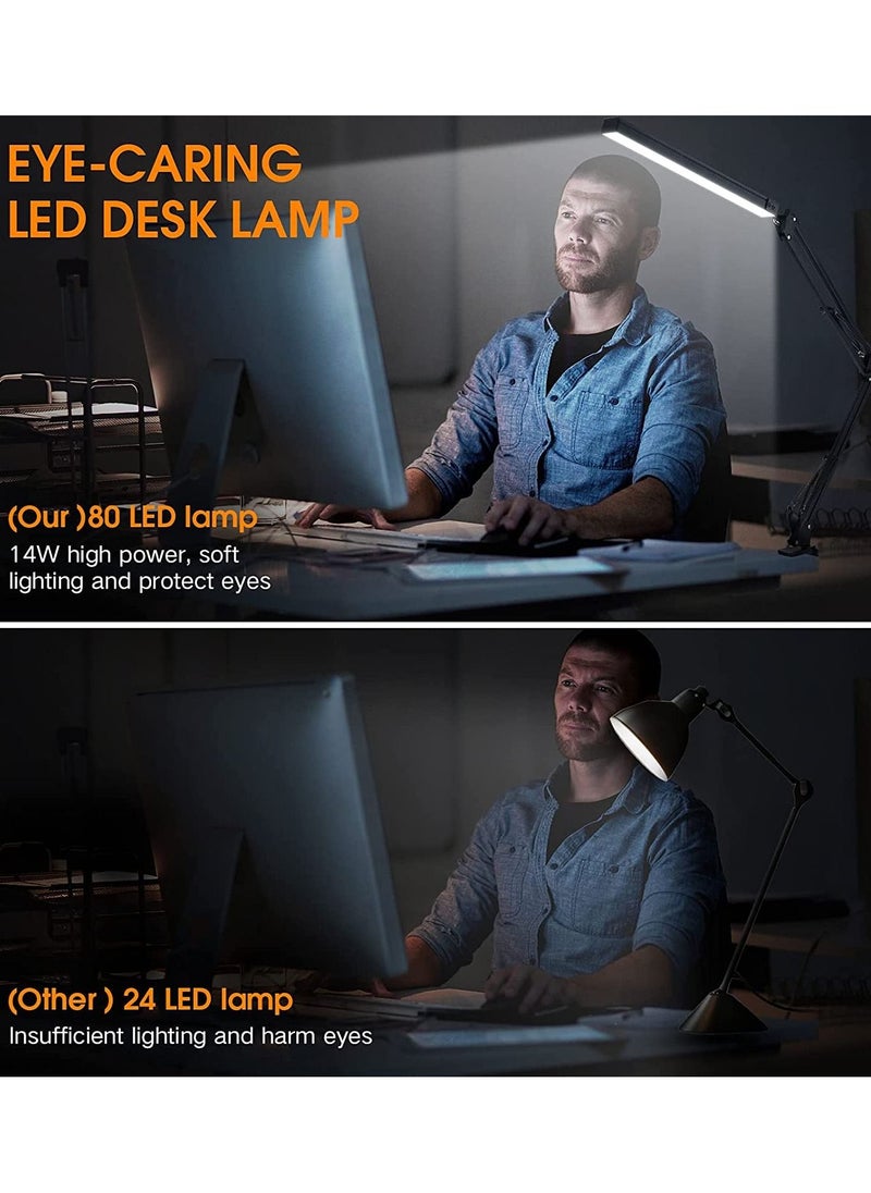 OPULENCE Metal Swing Arm Desk Lamp Interchangeable Base Or Clamp Classic Architect Clip On Study Table Lamp Multi Joint Adjustable Arm 360 LED Rotation Black Finish 3 Color LED 10 Level Dimmable (Black)  - Image 4