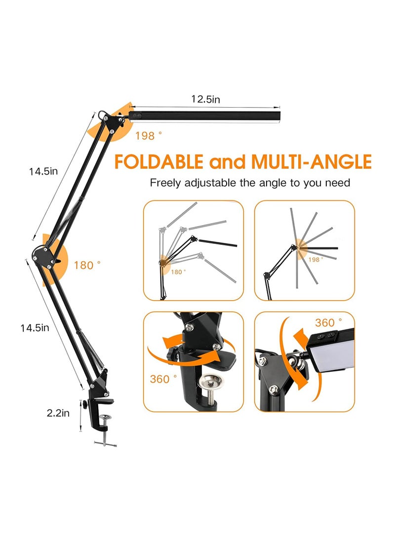 OPULENCE Metal Swing Arm Desk Lamp Interchangeable Base Or Clamp Classic Architect Clip On Study Table Lamp Multi Joint Adjustable Arm 360 LED Rotation Black Finish 3 Color LED 10 Level Dimmable (Black)  - Image 3