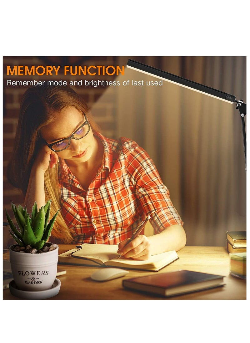 OPULENCE - Metal Swing Arm Desk Lamp Interchangeable Base Or Clamp Classic Architect Clip On Study Table Lamp Multi Joint Adjustable Arm 360 LED Rotation Black Finish 3 Color LED 10 Level Dimmable (Black) - Image 1