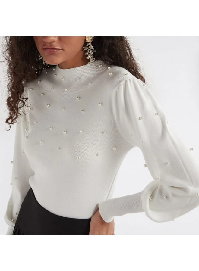 Splash FAV Pearl Embellished Sweater with Long Sleeves