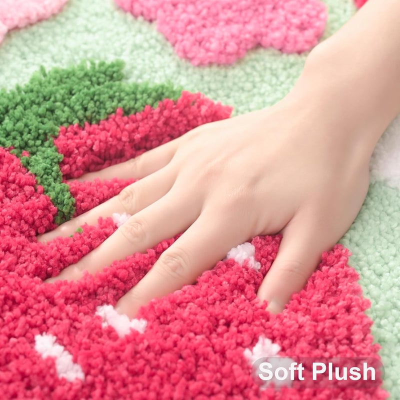 ANYBAR Green Bathroom Rugs Cute Strawberry Flower Bath Mat Bathroom Accessories, Funny Colorful Non Slip Floor Bath Rug Machine Washable Bathmat Soft Microfiber Carpet for Shower, Bathtub (18x25 inch) - Image 4