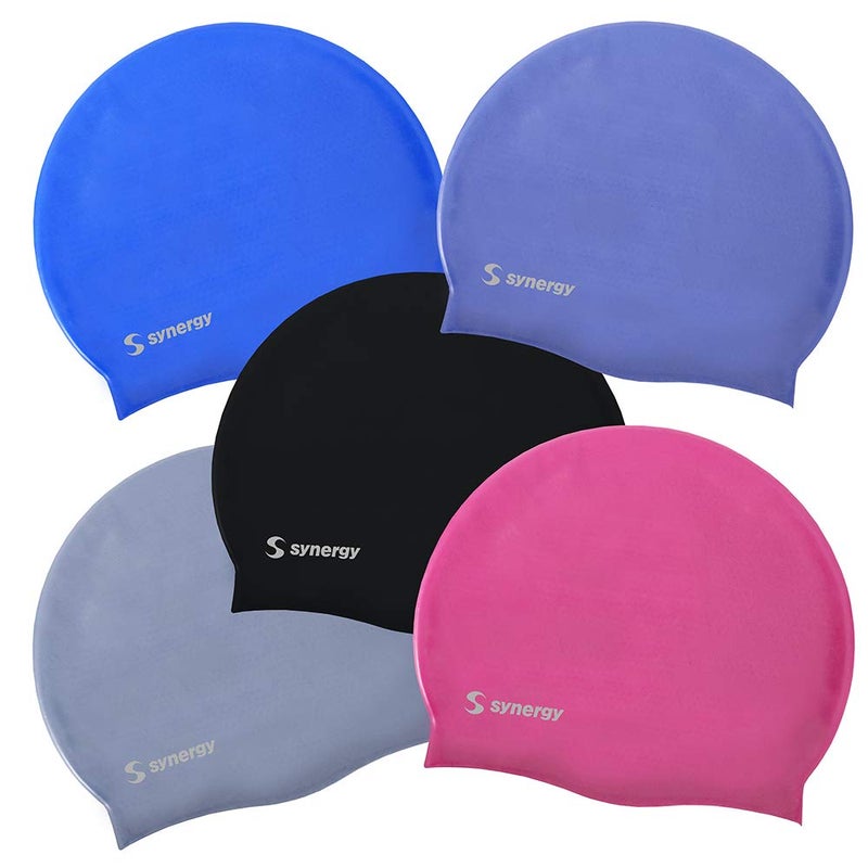 Synergy Silicone Swim Caps 3-Pack (Black-Lavender-Pink SL 3-Pack) - Image 1