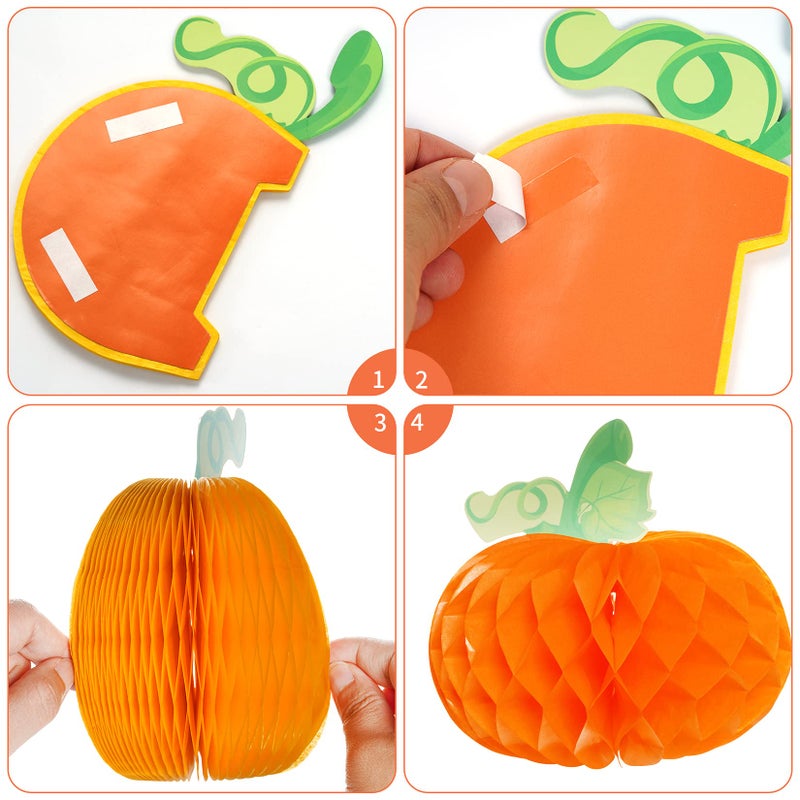 Sucrain 12 Pieces Tissue Paper Pumpkin 3D Honeycomb Pumpkins for Halloween Thanksgiving Party Favor Fall Festival Supplies (Orange  Red  Yellow) - Image 3