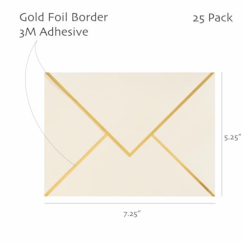 CHRIZ.Z A7 Envelopes - V Flap Foil Border Luxury Mailing Envelopes for 5" x 7" Cards - for Wedding, Invitations, Baby Shower, Photos, Graduation, Birthday, Bridal Shower - 5.25" x 7.25" (Ivory, 25 Pack) - Image 2