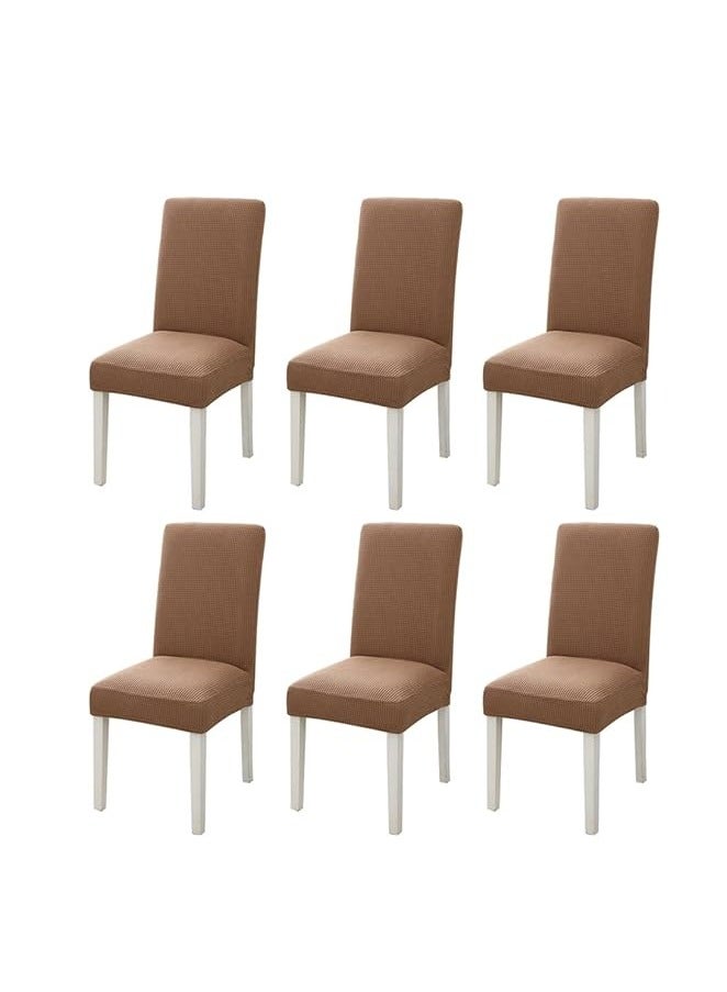 6 PCS Chair Cover Stretch Dining Chair Covers Removable Washable Home Chair Hotel Restaurant Chair Cover Four Seasons Universal Chair Cover for Dining Room, Banquet，Hotel(Brown)  - Image 1