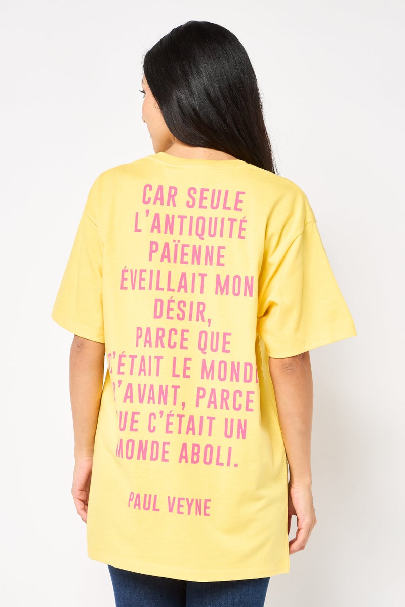 GUCCI Women Crew Neck Short Sleeve Brand Logo T-Shirt, Yellow  - Image 3