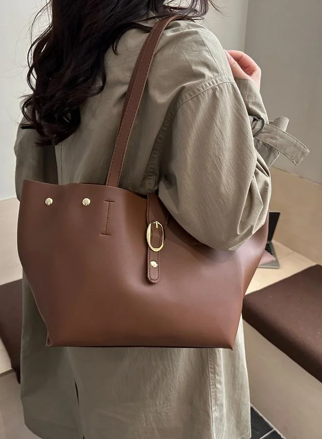 Take Two Coffee Brown Shoulder Bag with Buckle Detail