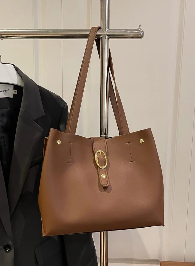Take Two Coffee Brown Shoulder Bag with Buckle Detail